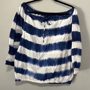 Lauren Ralph Lauren blue white tie dye stripe off shoulder blouse M